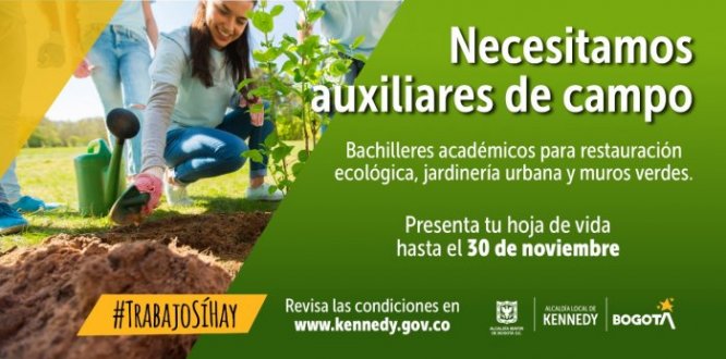En Kennedy #TrabajoSíHay |Buscamos auxiliares de campo en jardinería urbana, restauración ecológica y muros verdes