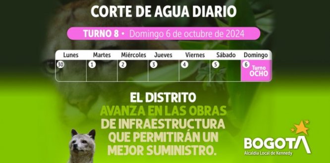 Más de 60 barrios de Kennedy tendrán racionamiento de agua este domingo 6 de octubre: Aquí te contamos cuáles