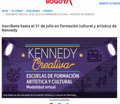 Inscríbete hasta el 31 de julio en formación cultural y artística de Kennedy - Portal Bogotá