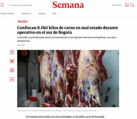Confiscan 8.061 kilos de carne en mal estado durante operativo en el sur de Bogotá